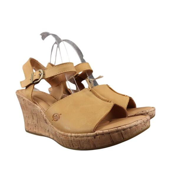Born Shoes Women 11 Sandal Wedge Leather Ankle Strap Open Toe Agnio Cork Comfort - Picture 1 of 16